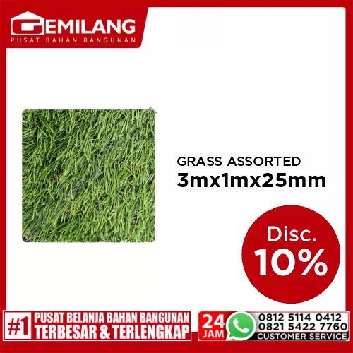 FANTASY ARTIFICIAL NATURAL GREEN GRASS ASSORTED  3m x 1m x 25mm