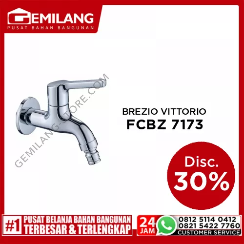 BREZIO VITTORIO SHORT WALL TAP WITH HOSE COUPLING AND SCREW COLLAR CHROME 1/2inch FCBZ 7173