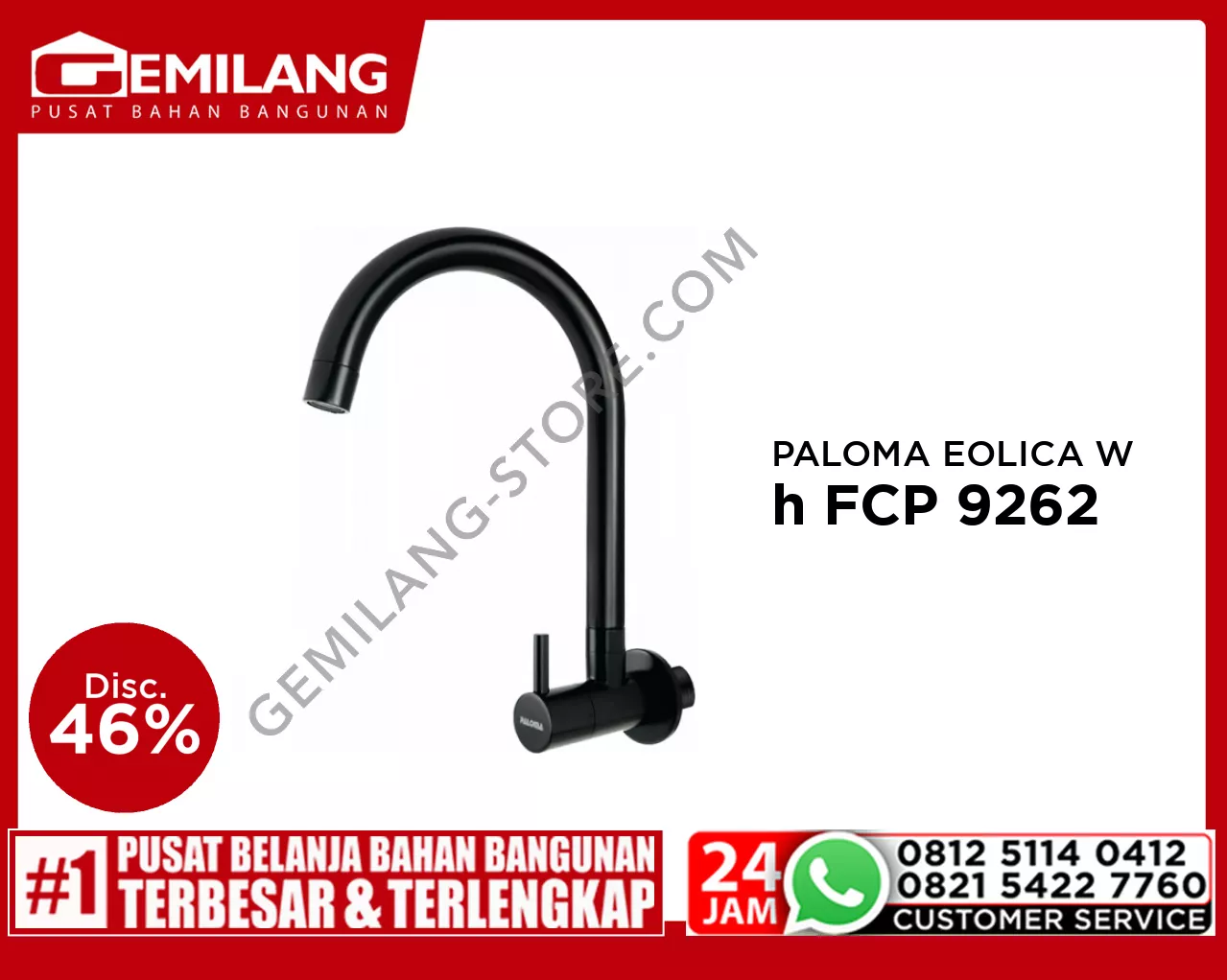 PALOMA EOLICA WALL SINK TAP MATTE BLACK 1/2inch FCP 9262