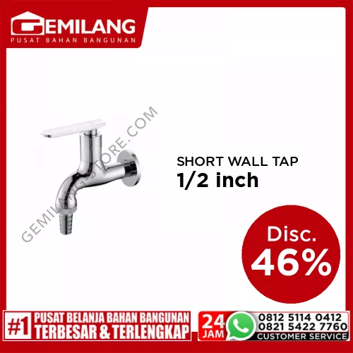 PALOMA BRISTOL SHORT WALL TAP WITH HOSE COUPLING AND SCREW COLLAR CHROME 1/2inch FCP 1673