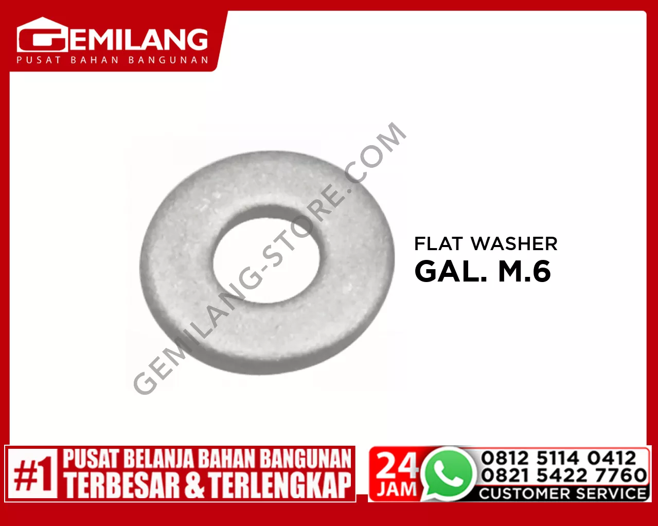 FLAT WASHER GALVANIZE M.6 (1/4)-6.5 x 13 x 1 PTH 30pcs