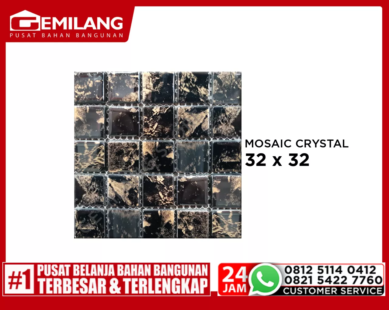MOSAIC CRYSTAL ACROPOLIS BLACK GOLD 32 x 32