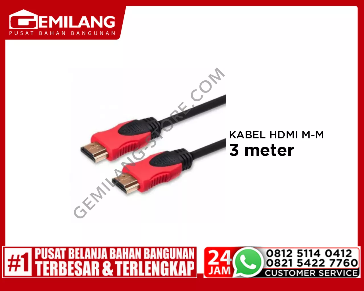 BRAID KABEL HDMI MALE TO MALE RED 3mtr