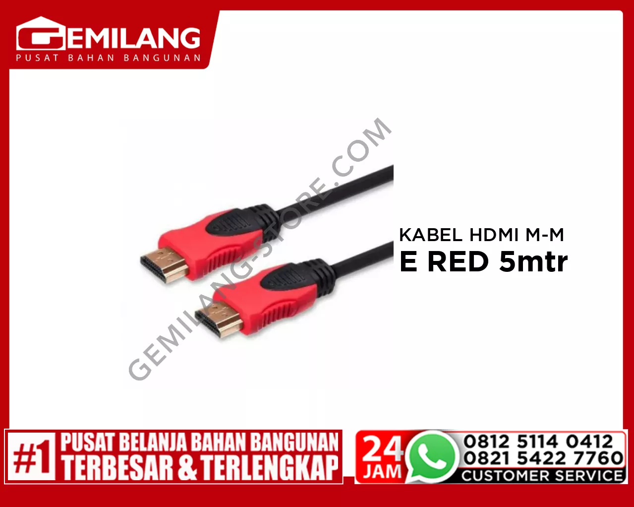 BRAID KABEL HDMI MALE TO MALE RED 5mtr
