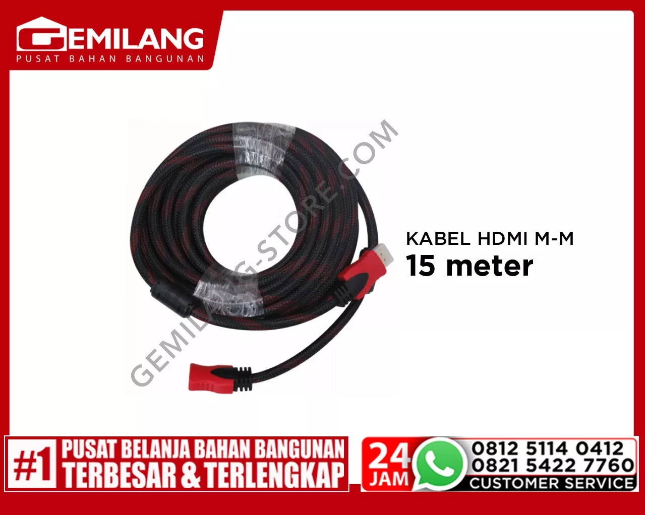 BRAID KABEL HDMI MALE TO MALE RED 15mtr