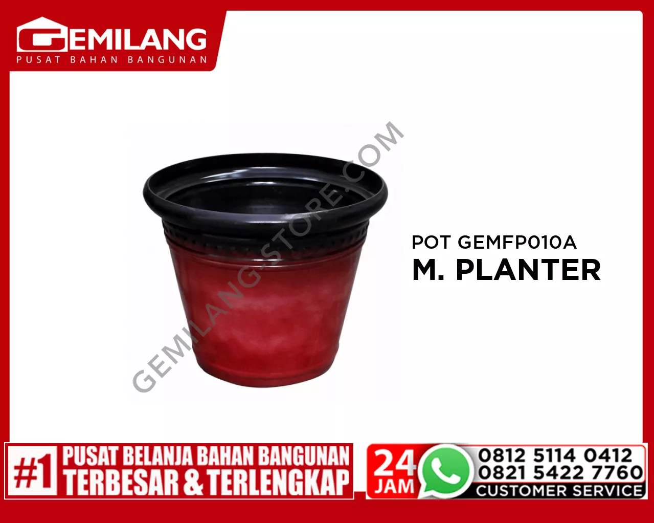 GML POT GEMFP010A MILANO PLANTER CHINESE RED 010A