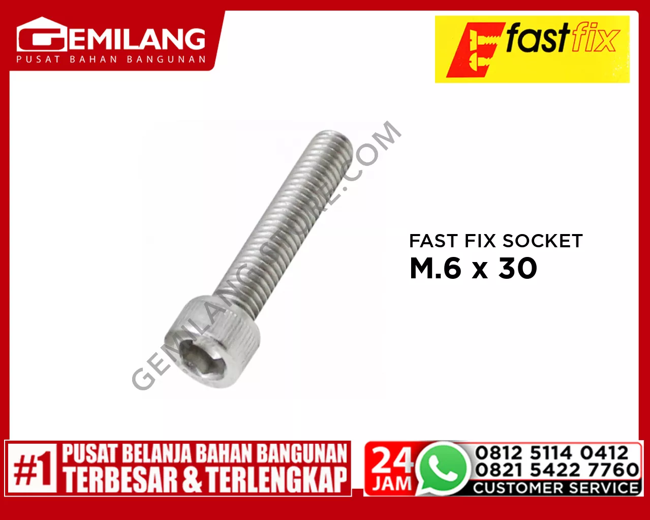 FAST FIX SOCKET CAP SCREW SS304 M.6 x 30 2pc/PAK