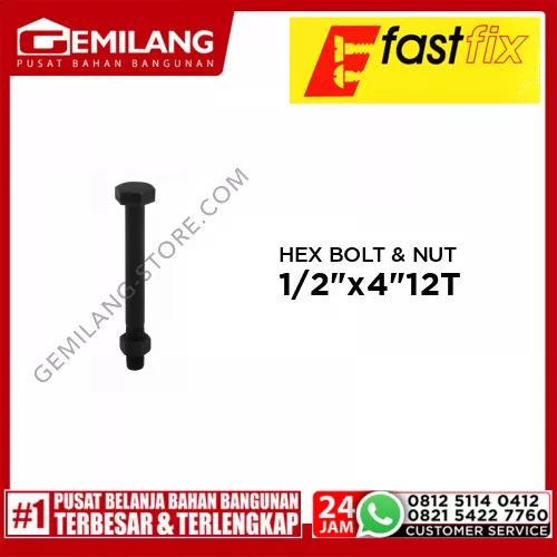 FAST FIX HEX BOLT & NUT 8.8 1/2inch x 4inch 12T 1pc/PAK