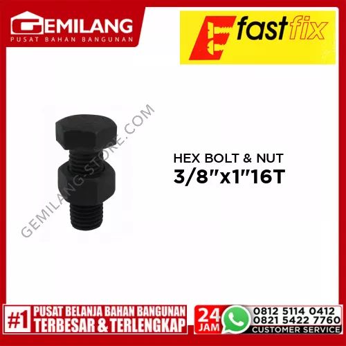 FAST FIX HEX BOLT & NUT 8.8 3/8inch x 1inch 16T 2pc/PAK