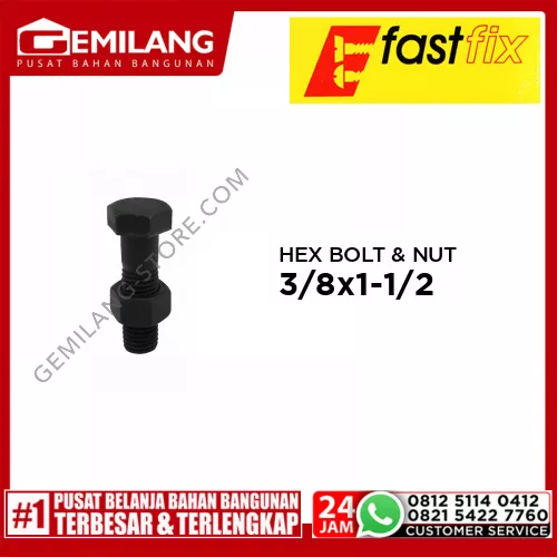 FAST FIX HEX BOLT & NUT 8.8 3/8inch x 1-1/2inch 16T 2pc/PAK (S)