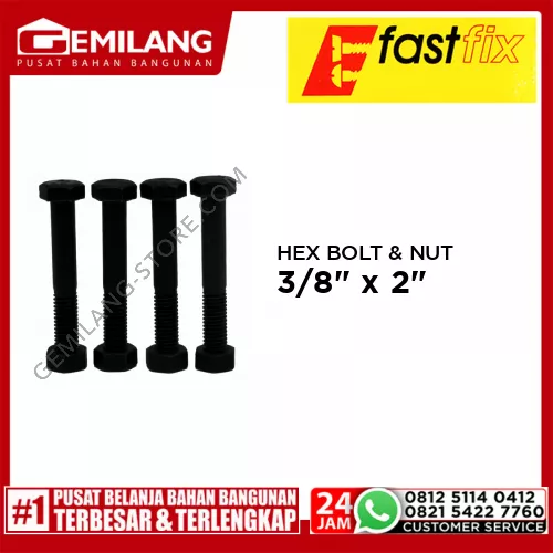 FAST FIX HEX BOLT & NUT 8.8 3/8inch x 2inch 16T 2pc/PAK (S)