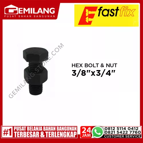FAST FIX HEX BOLT & NUT 8.8 3/8inch x 3/4inch 16T 2pc/PAK (S)