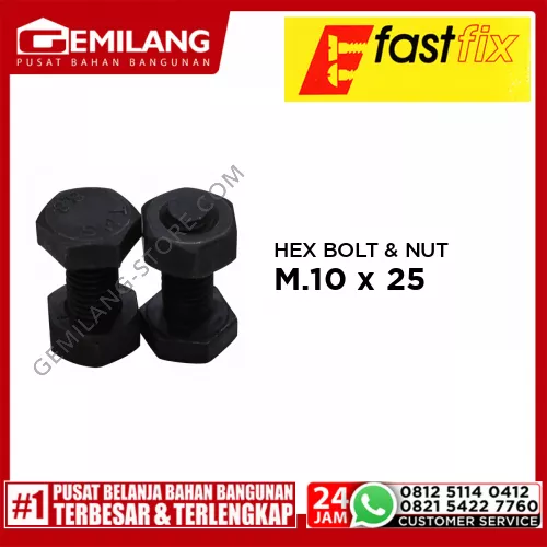 FAST FIX HEX BOLT & NUT 8.8 M.10 x 25 P1.50 2pc/PAK