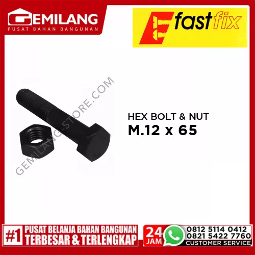 FAST FIX HEX BOLT & NUT 8.8 M.12 x 65 P1.75 1pc/PAK (M)