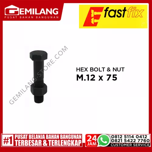 FAST FIX HEX BOLT & NUT 8.8 M.12 x 75 P1.75 1pc/PAK (L)