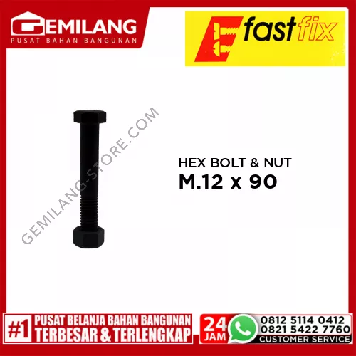 FAST FIX HEX BOLT & NUT 8.8 M.12 x 90 P1.75 1pc/PAK (L)