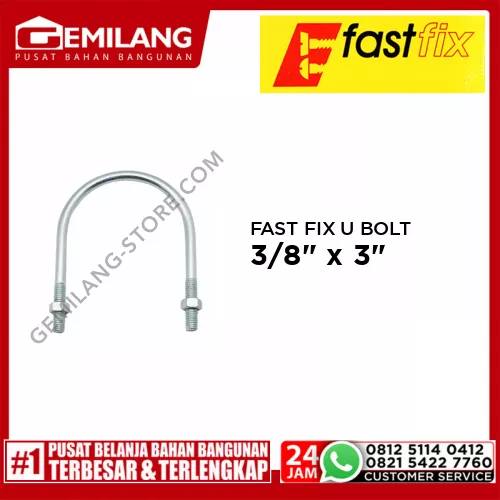 FAST FIX U BOLT 3/8inch x 3inch PUTIH 1pc/PAK