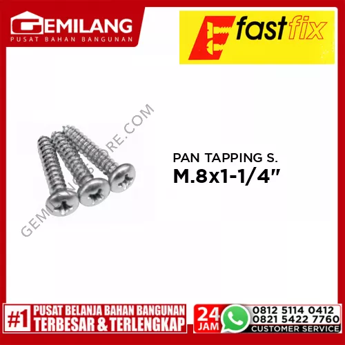 FAST FIX PAN TAPPING SCREW SS304 M.8 x 1-1/4inch 4pc