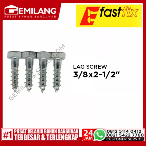 LAG SCREW 3/8inch x 2-1/2inch 4pc