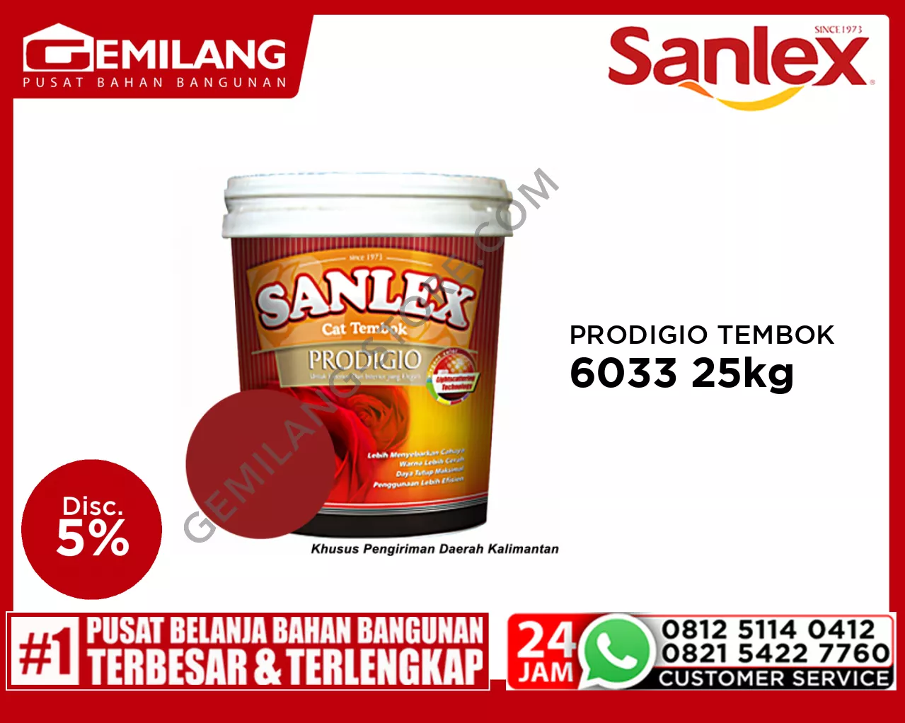 SANLEX PRODIGIO CAT TEMBOK 6033 BRIGHT RED 25kg