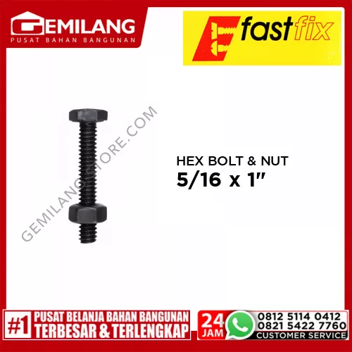 FAST FIX HEX BOLT & NUT 5/16 x 1inch 18T K18htm 6pc/PAK (S)