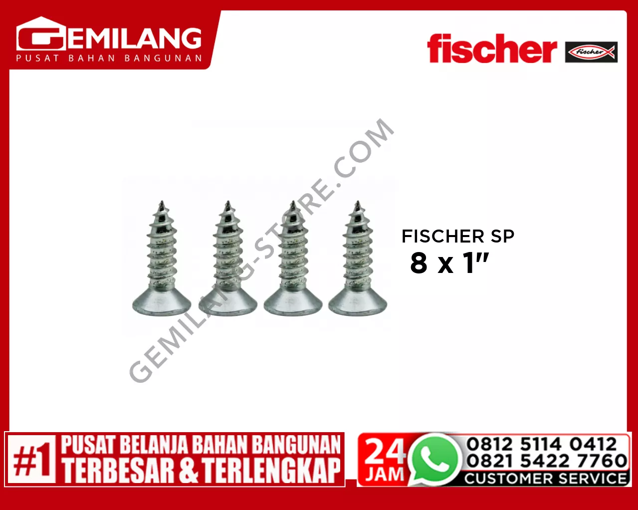 FISCHER 15 x mm SCREW FS# 8 x 1inch SP (PACK)