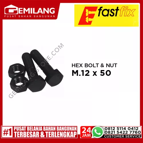 FAST FIX HEX BOLT & NUT 8.8 M.12 x 50 P1.75 2pc/PAK (M)