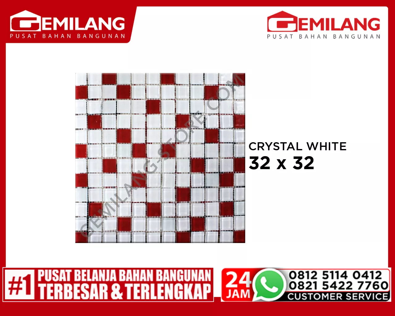 MOSAIC CRYSTAL WHITE RED 32 x 32