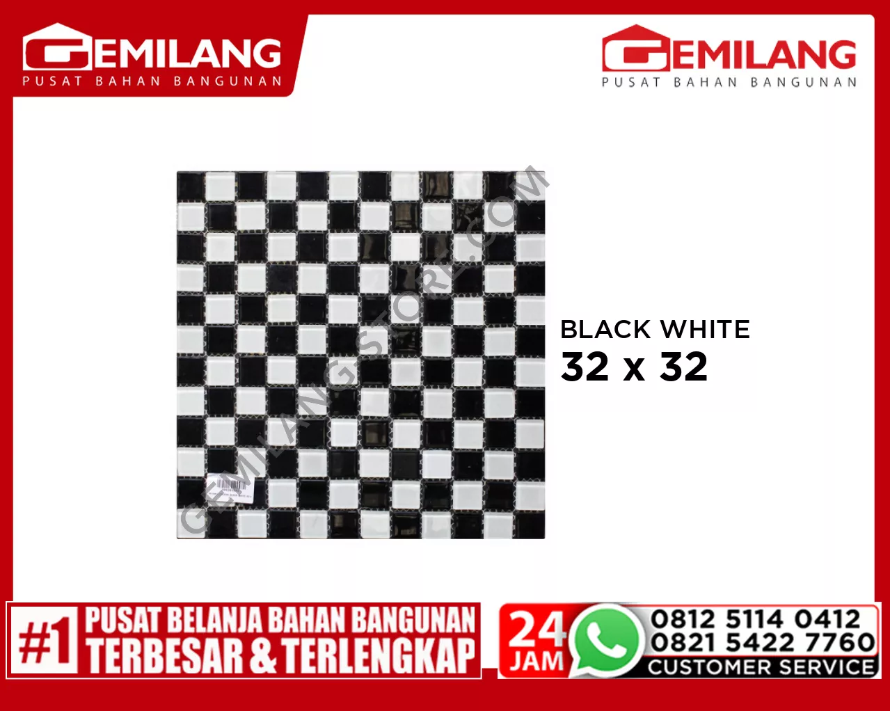 MOSAIC CRYSTAL BLACK WHITE 32 x 32