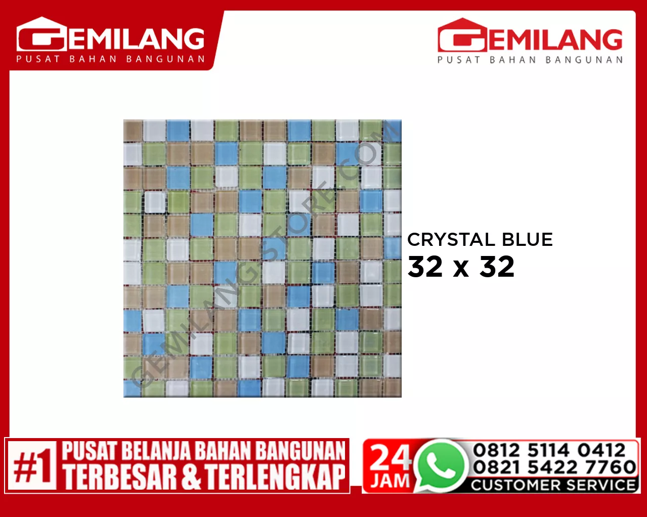 MOSAIC CRYSTAL BLUE GREEN 32 x 32