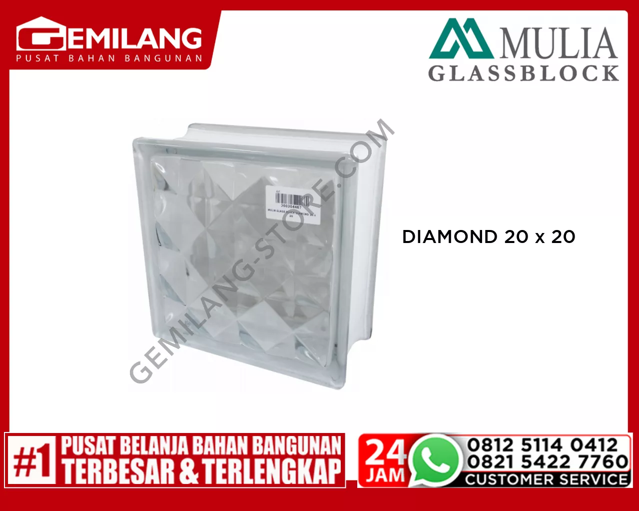 MULIA GLASS BLOCK DIAMOND 20 x 20