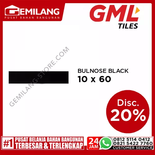 GML PLINT LIST GRANIT BULNOSE BLACK 10 x 60