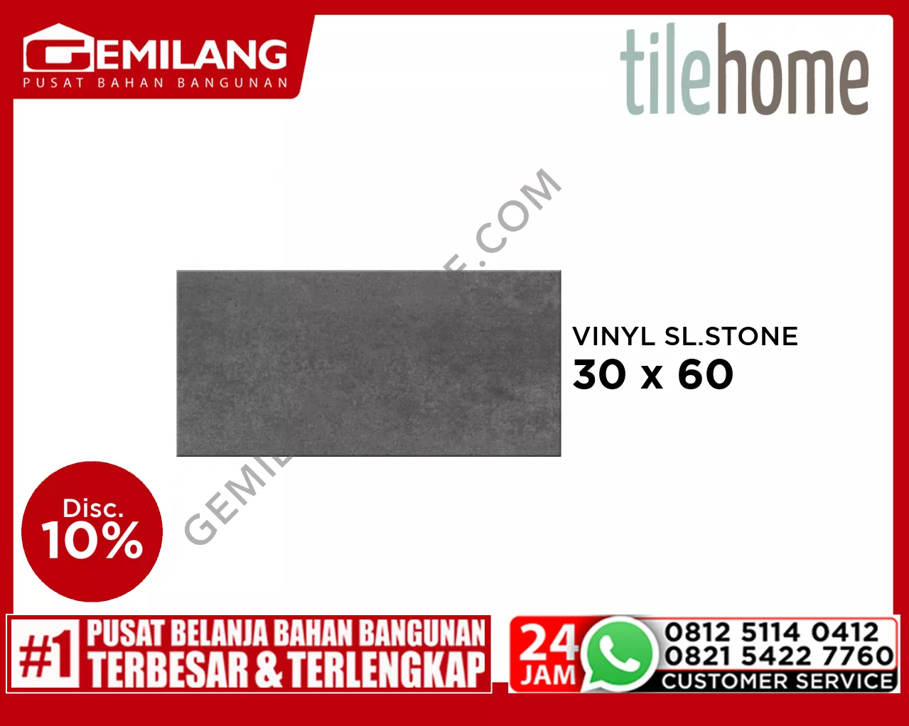 TILEHOME VINYL LVT SLATE STONE MTH-042 30.4 x 60.9 x 0.3cm (14pc)