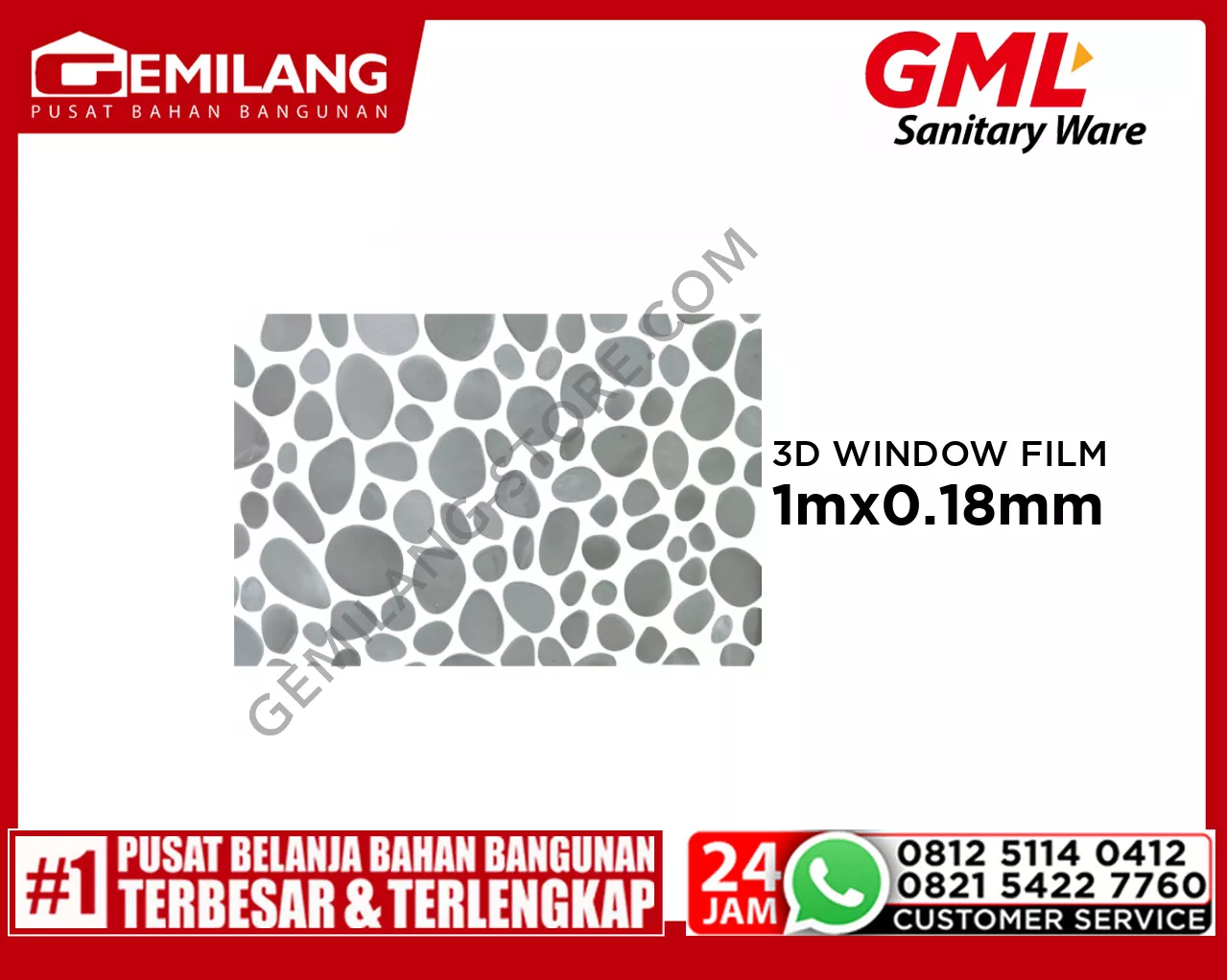 GML 3D STATIC WINDOW FILM 008 50 x 1m x 0.18MM