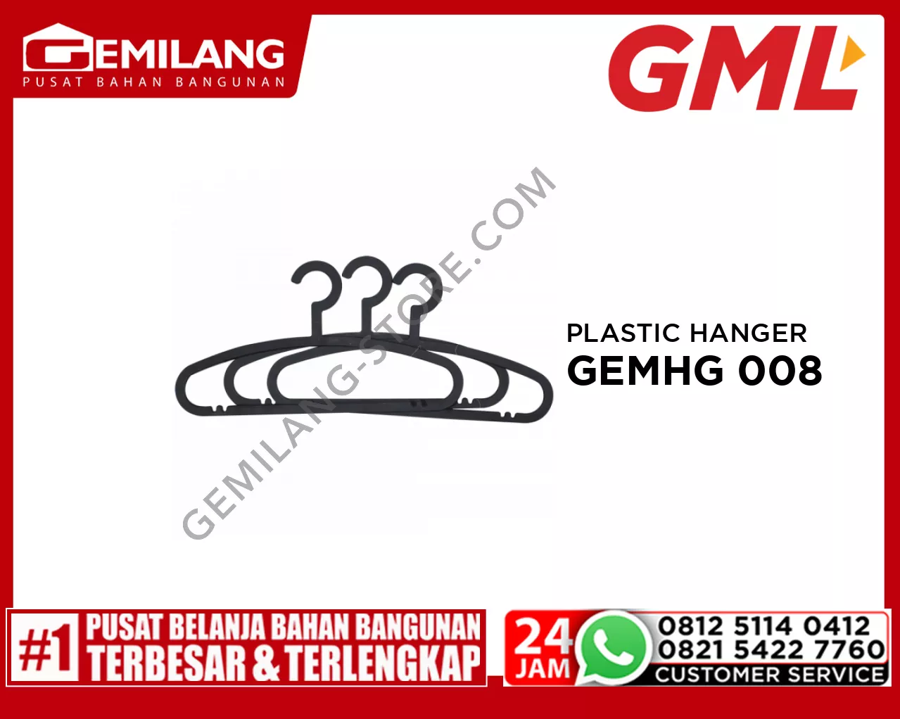 GML PLASTIC HANGER U/ADULT GEMHG 008/3pc