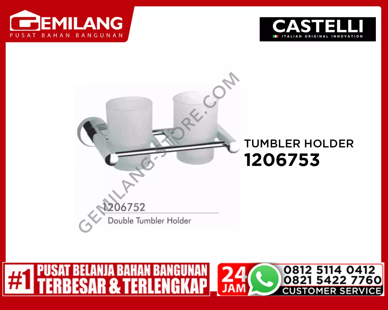 CASTELLI DOUBLE TUMBLER HOLDER CHROME 1206752