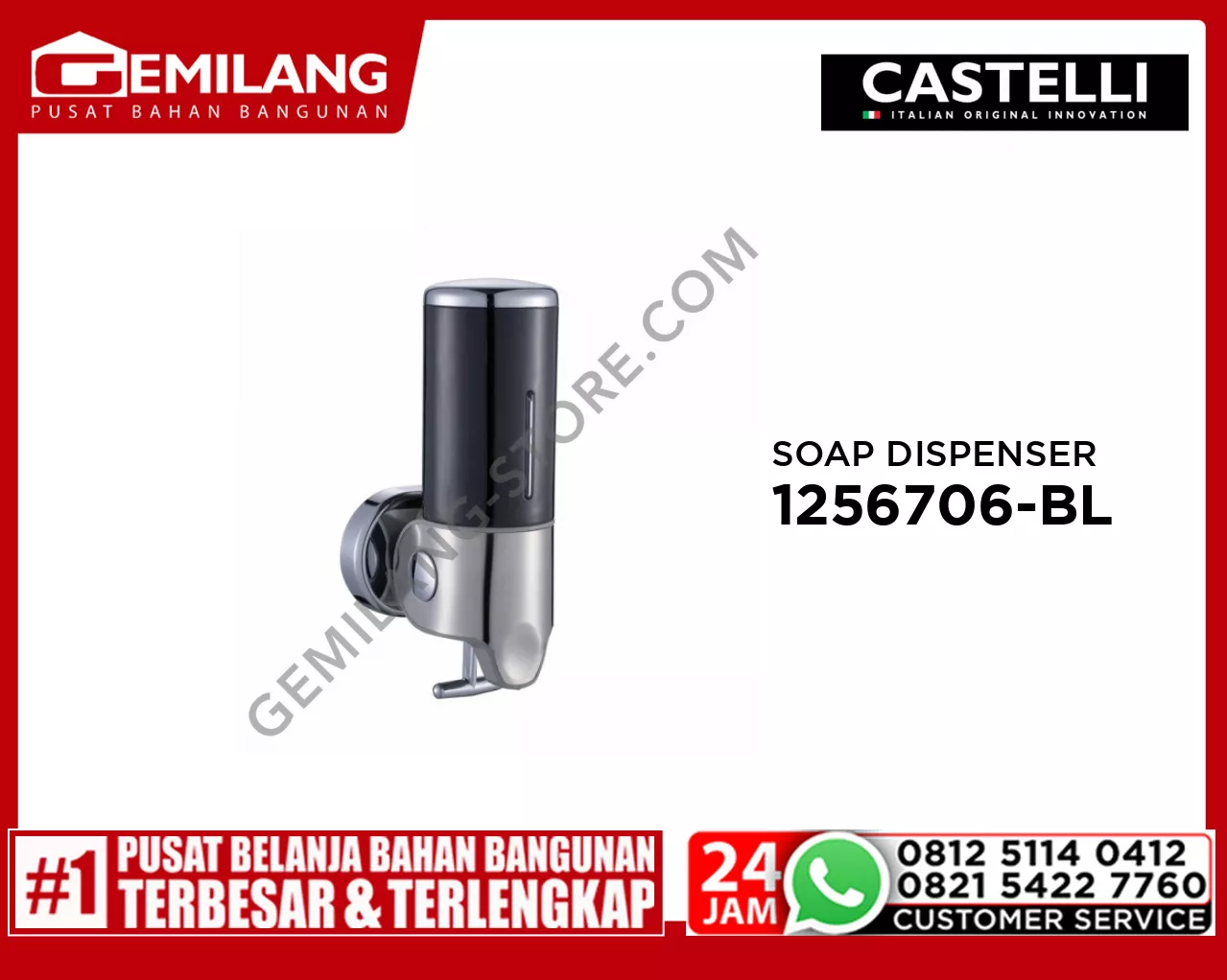 CASTELLI SINGLE SOAP DISPENSER BLACK 1256706-BL