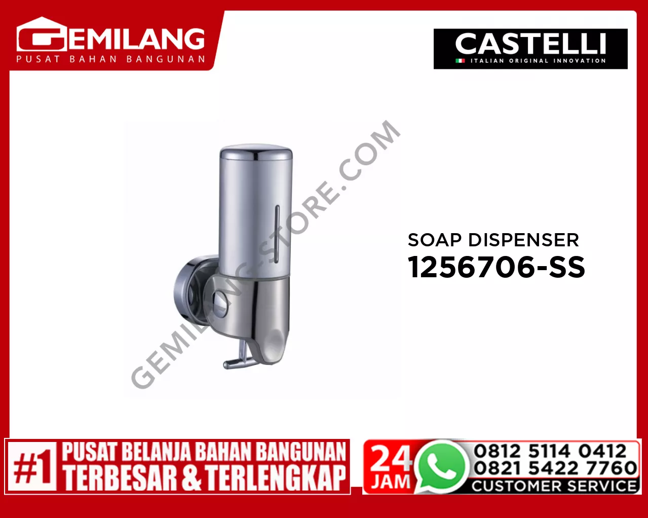 CASTELLI SINGLE SOAP DISPENSER STAINLESS STEEL 1256706-SS