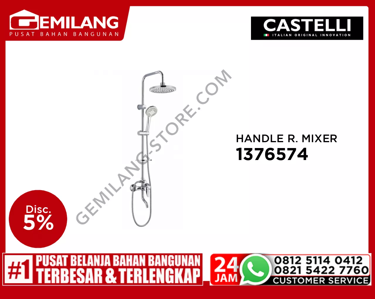 CASTELLI SINGLE HANDLE RAINSHOWER MIXER SET 1376574