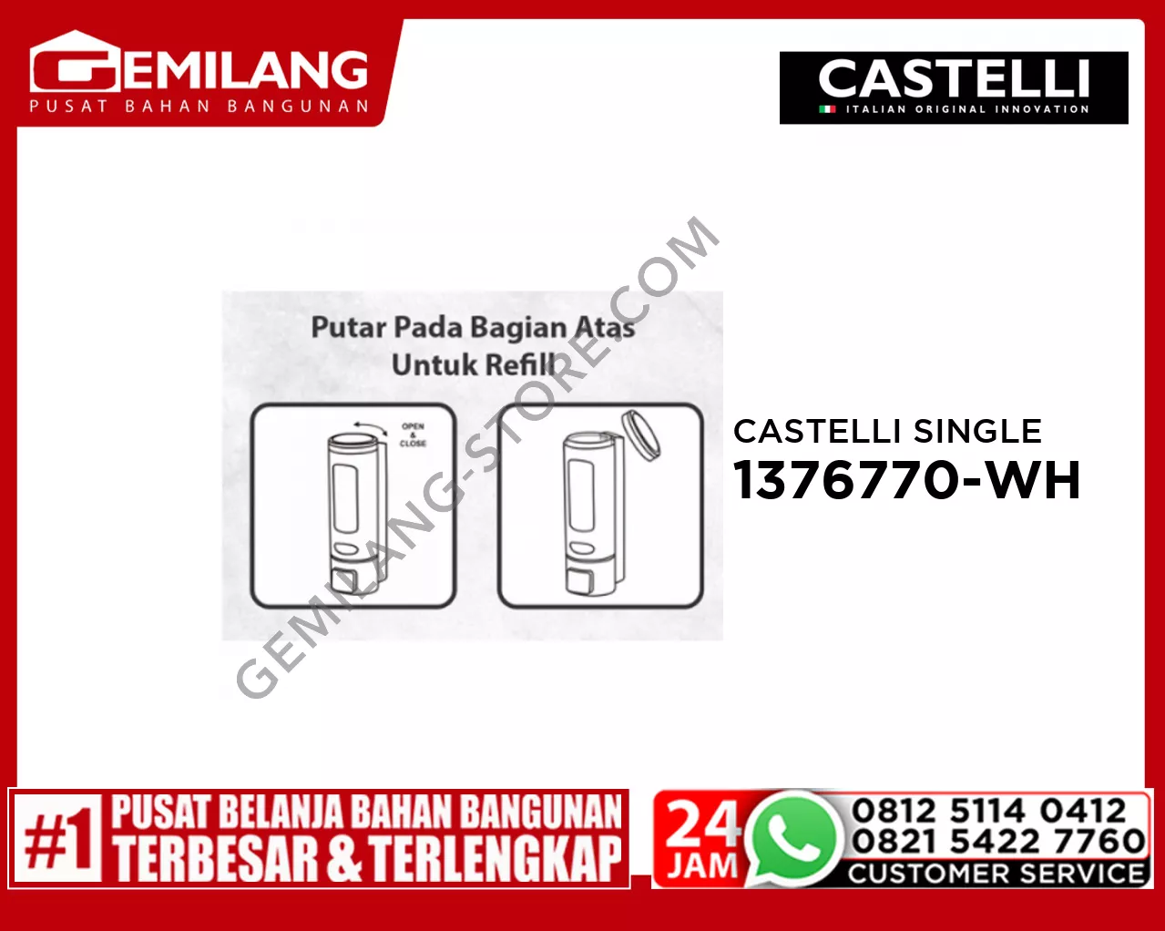 CASTELLI SINGLE SOAP DISPENSER WHITE 1376770-WH