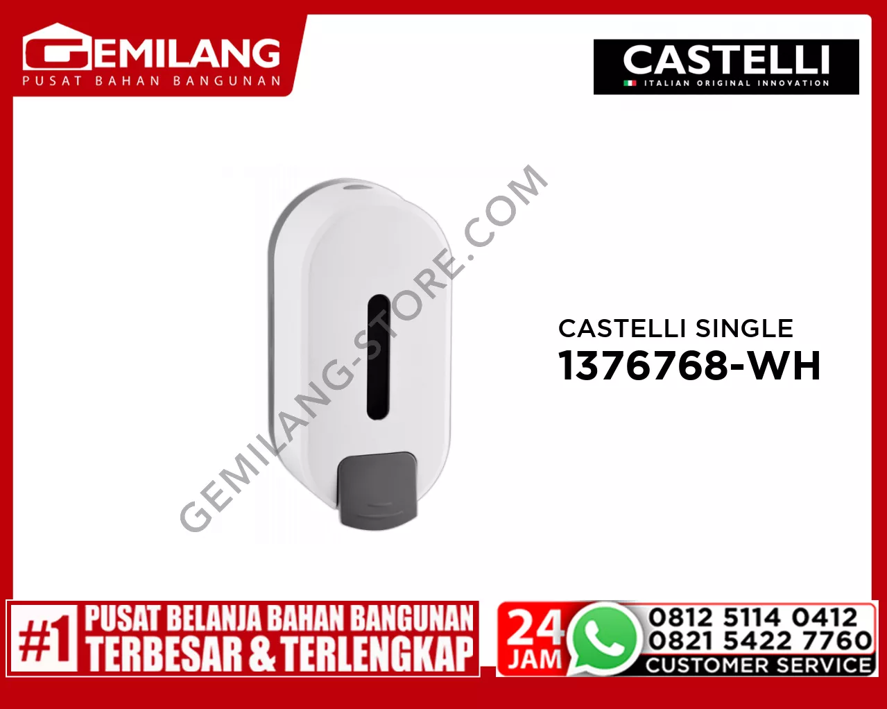 CASTELLI SINGLE SOAP DISPENSER WHITE 1376768-WH