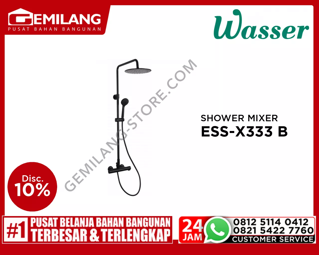 WASSER SHOWER MIXER SYSTEM WITH ROTARY SPOUT ESS-X333 BLACK