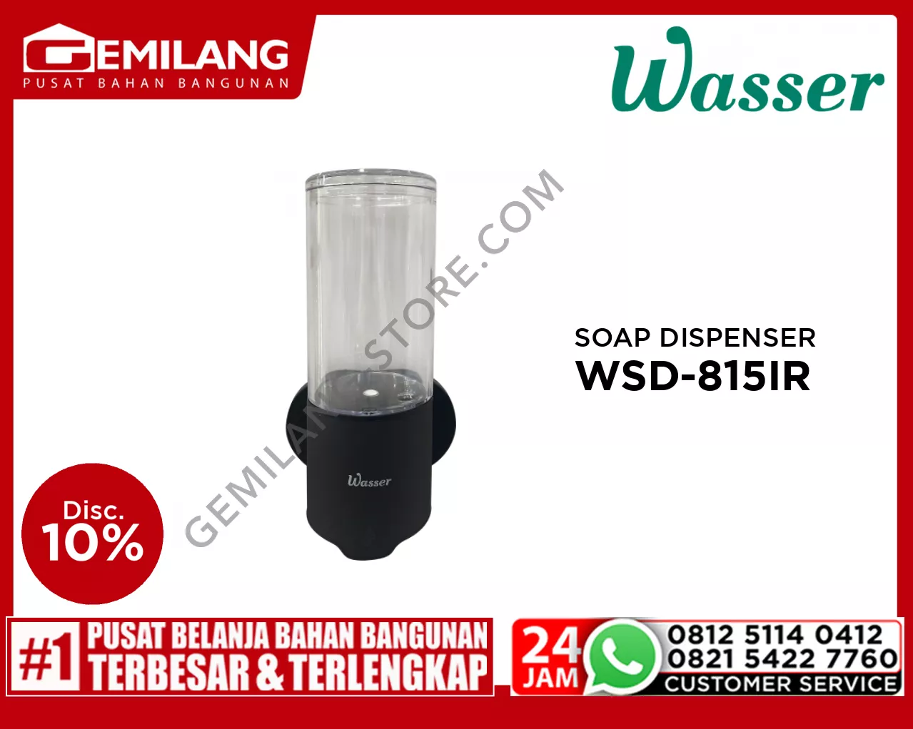 WASSER AUTOMATIC SOAP DISPENSER SINGLE TUBE 500ml WSD-815IR BLACK
