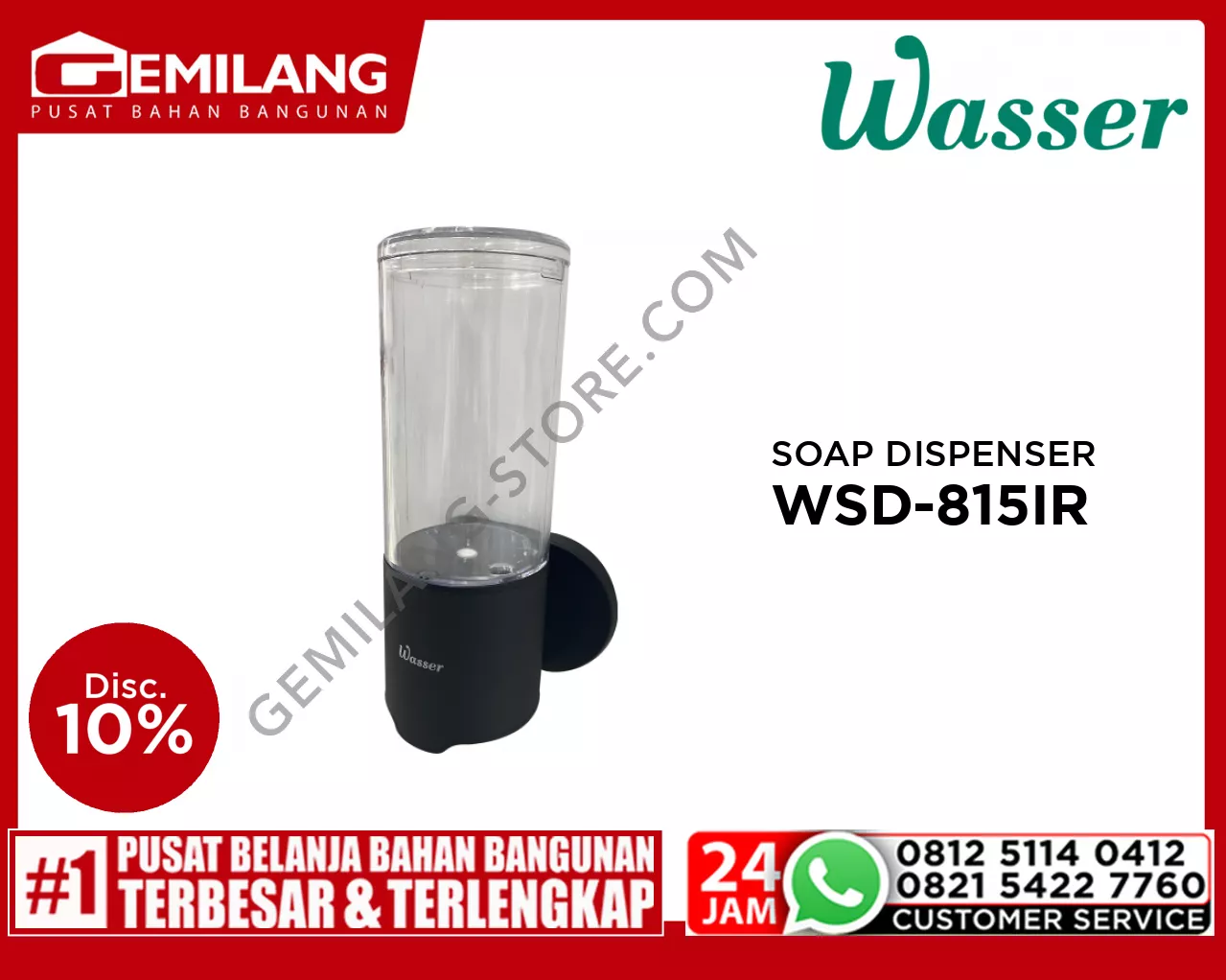 WASSER AUTOMATIC SOAP DISPENSER SINGLE TUBE 500ml WSD-815IR BLACK