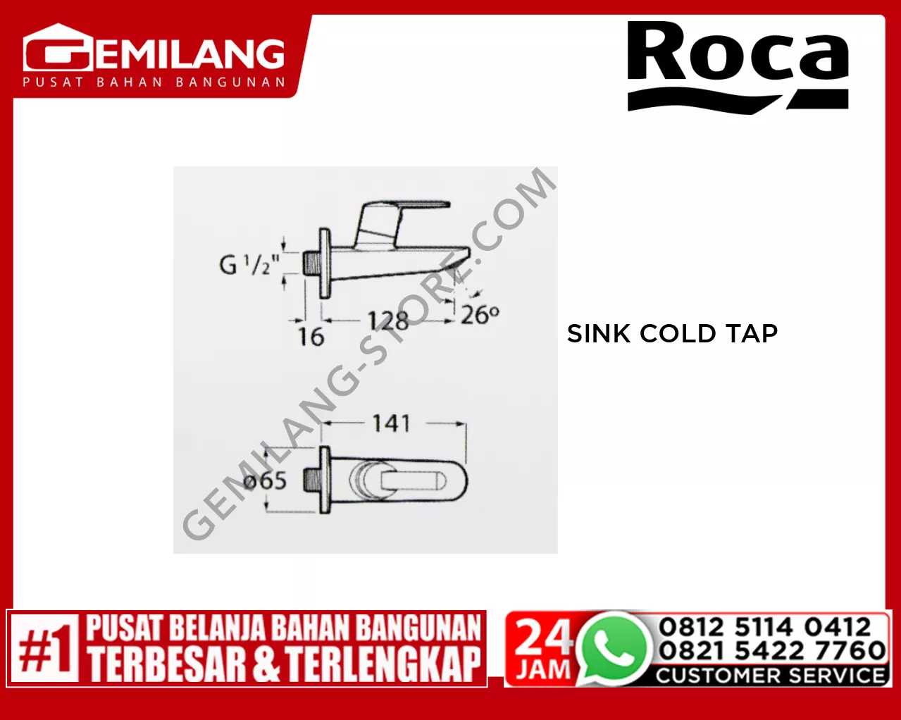ROCA VICTORIA WALL MOUNTED SINK COLD TAP FRCSF-ST-A5A7825C0V