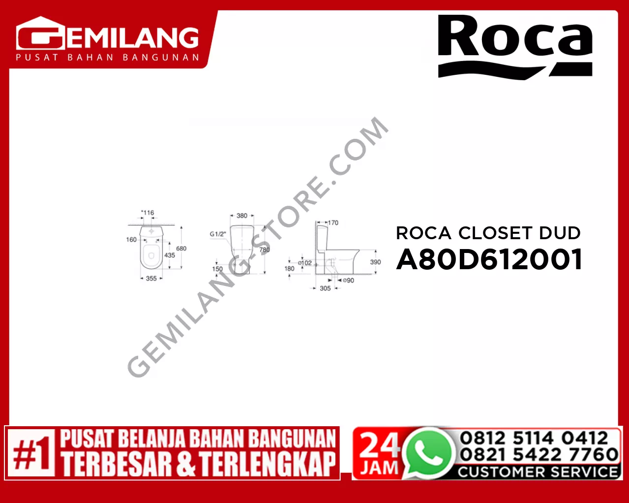 ROCA CLOSET DUDUK NEXO WC CC DUAL FRCCT-00-A34261600D+SC-A80D612001
