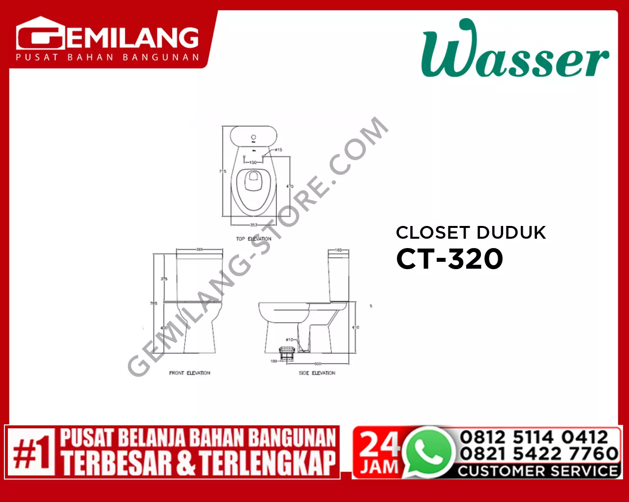 WASSER CLOSET DUDUK CT-320 + SOFT CLOSE FWSCT-00-BW-320+SC320