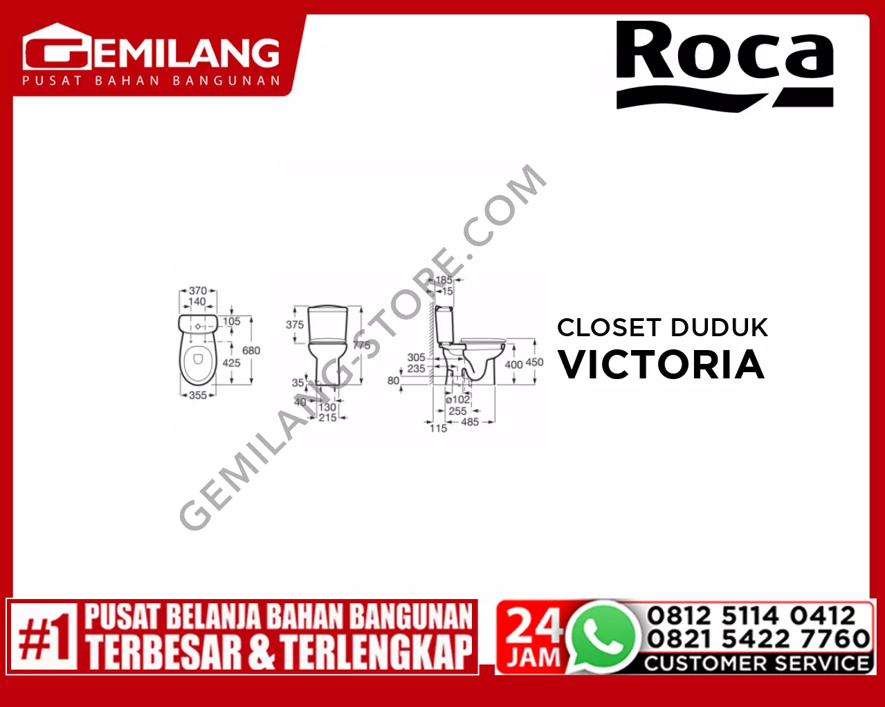 ROCA CLOSET DUDUK VICTORIA WC CC305/500 FRCCT-00-A3423D3000+SC-A804021007
