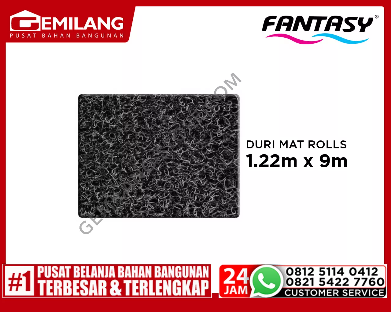 FANTASY ANTISLIP DURI MAT ROLLS GREY 1.22m x 9m x 15mm/mtr