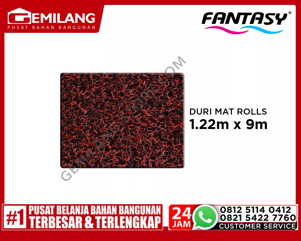FANTASY ANTISLIP DURI MAT ROLLS RED 1.22m x 9m x 15mm/mtr